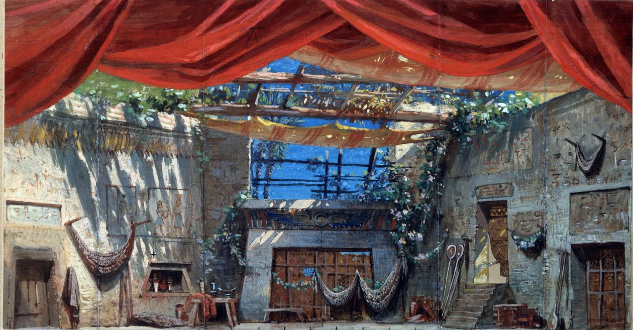 Scenografi for balletten ""Ondine ou la Naiade"" av Jules Perrot til musikk komponert av Cesare Pugni. Gouache-illustrasjon av Mikhail Ilyich Bocharov (1831-1895) 1874 State Central A. Bakhrushin Theatre Museum, Moskva av Mikhail Ilyich Bocharov