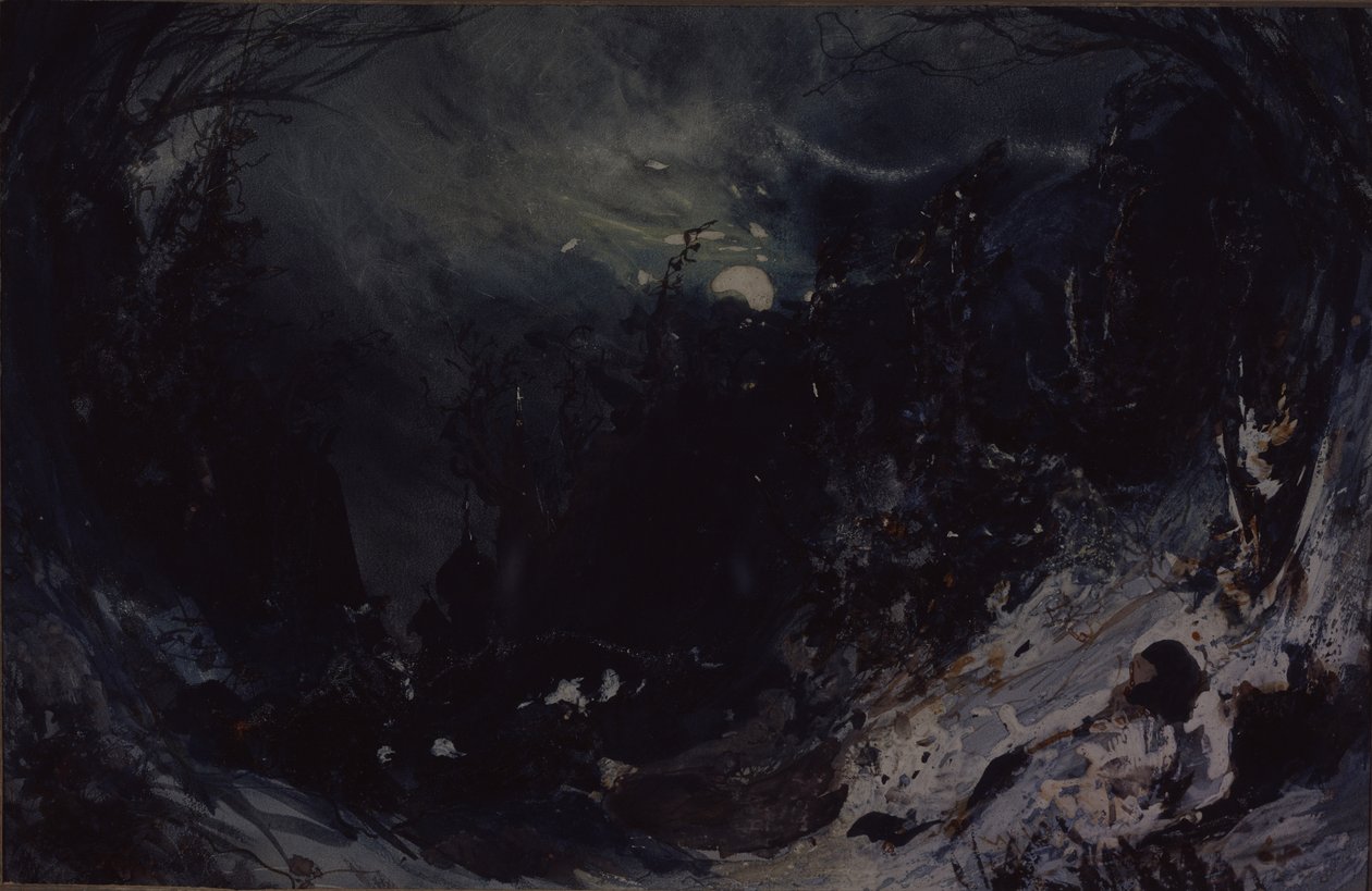 Scenedesign for operaen The Power of the Fiend av A. Serov, 1871 av Mikhail Ilyich Bocharov