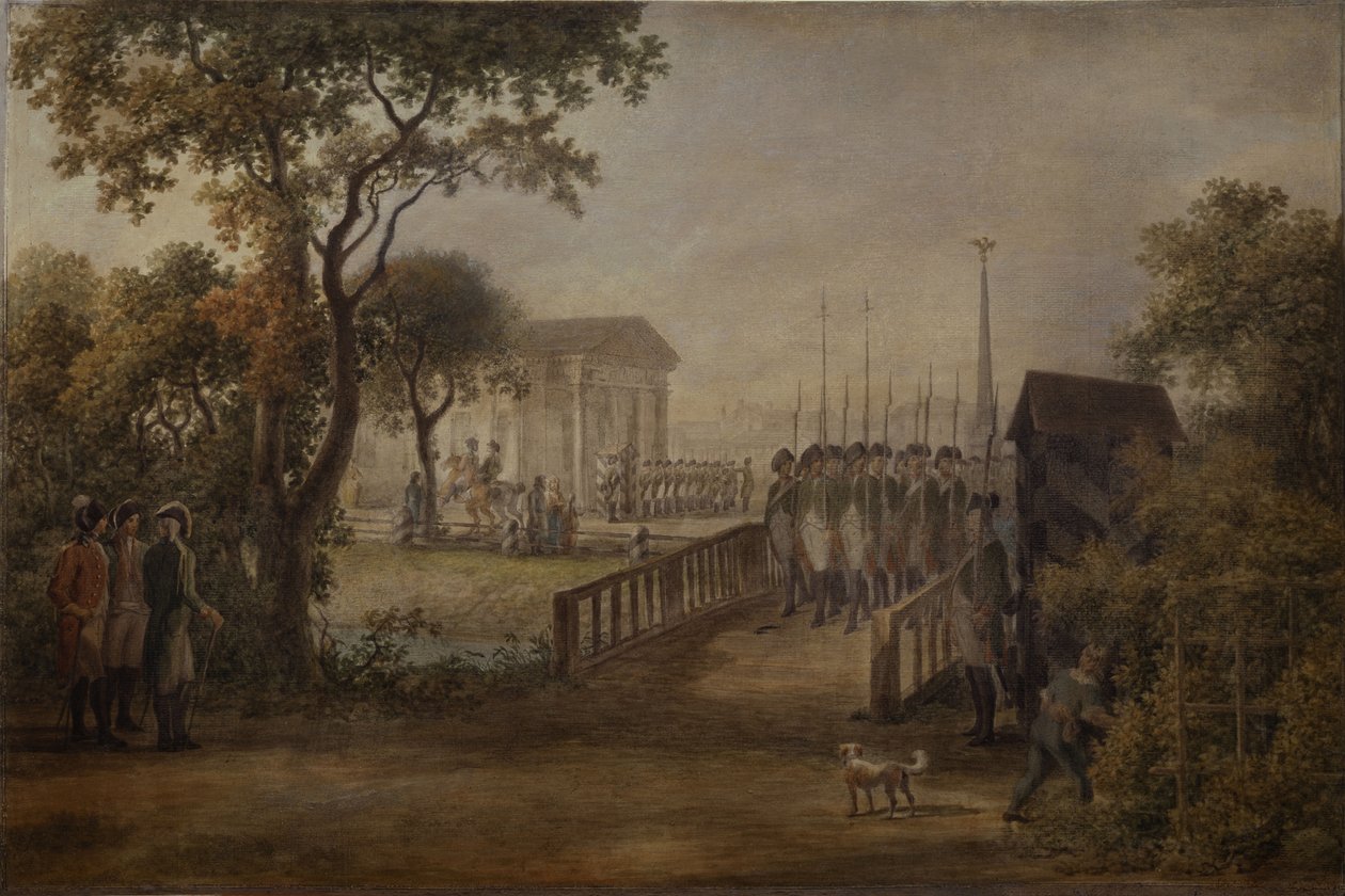 Vaktskifte ved Tsarinas Meadow i St. Petersburg, 1799 av Mikhail Matveevich Ivanov