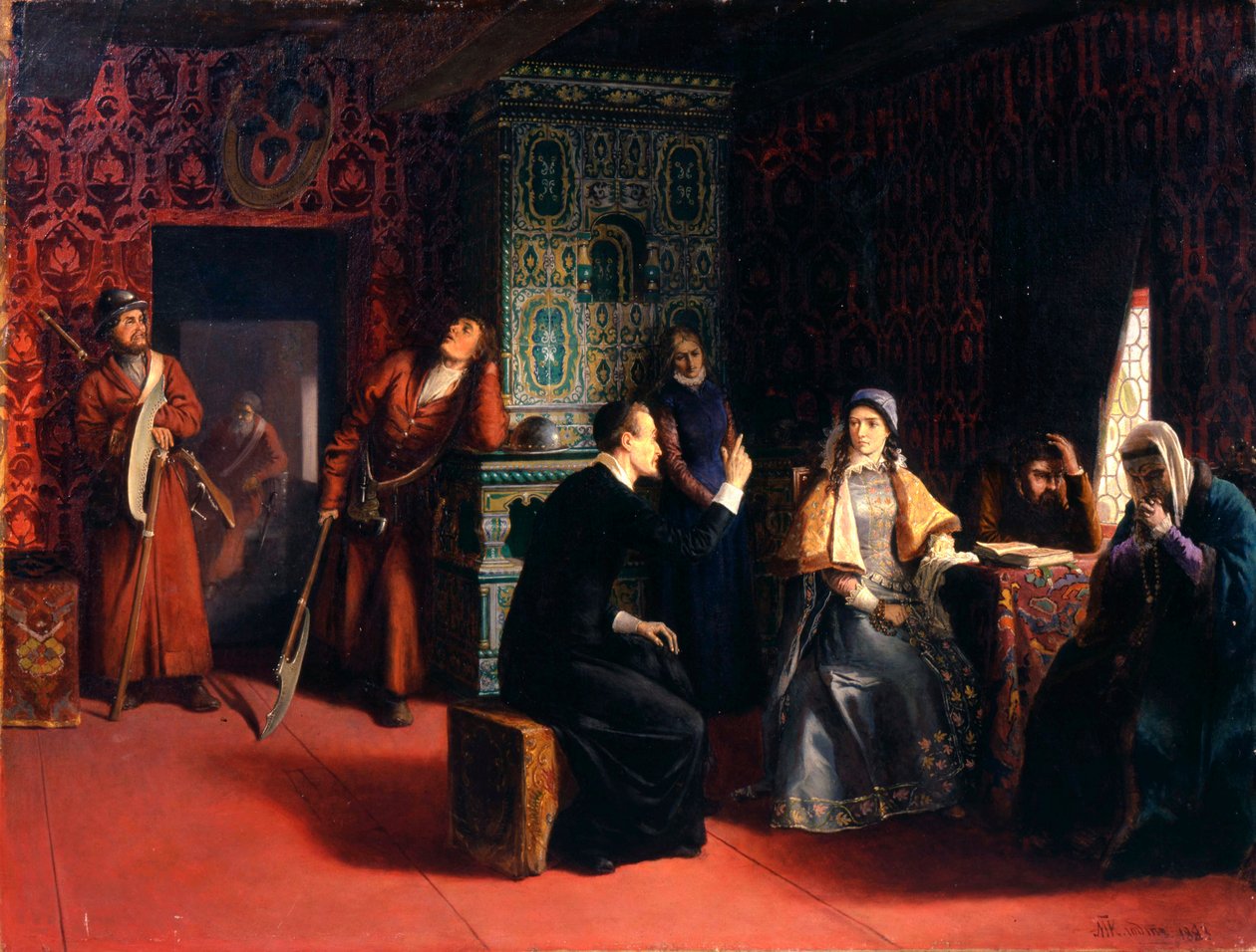 Marina Mniszech med sin far under arrest, 1883. av Mikhail Petrovich Klodt