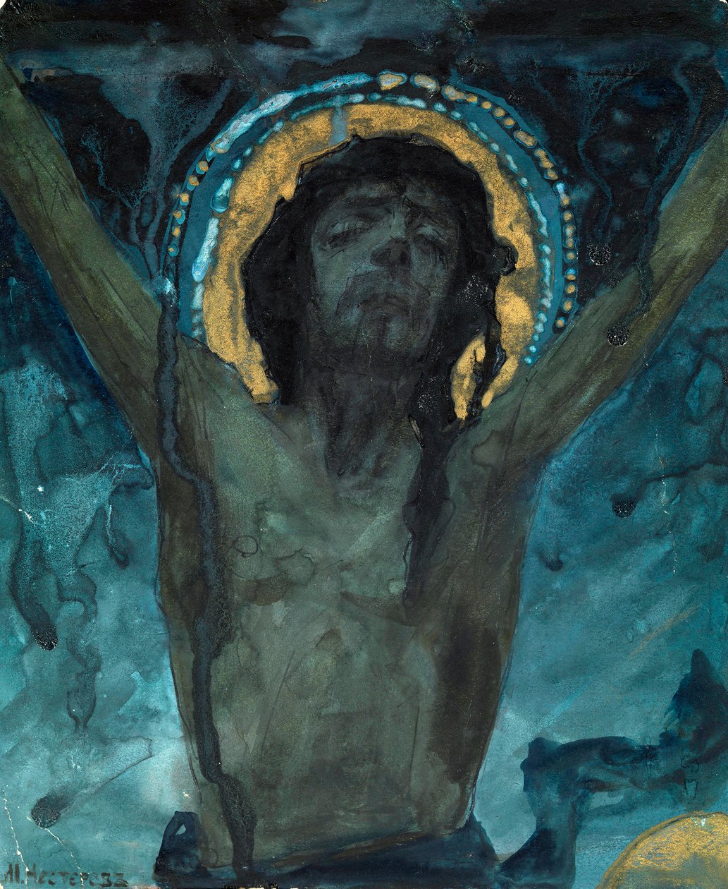 ""Kristus på korset"" Maleri av Mikhail Vasilyevich Nesterov (1862-1942) Dim 19x15,5 cm Privat samling av Mikhail Vasilievich Nesterov