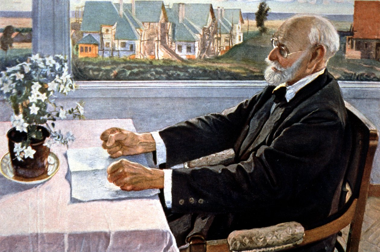 Ivan Pavlov i huset hans, nær St. Petersburg av Mikhail Vasilievich Nesterov