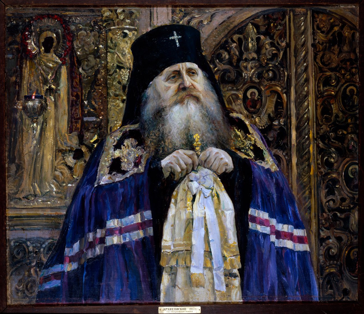 Portrett av Antony, Metropolitan of Kiev and Galicia (1863-1936) (Portrait of Metropolitan Antony of Kiev and Galicia) - Olje på lerret av Mikhail Vasilyevich Nesterov (1862-1942) av Mikhail Vasilievich Nesterov