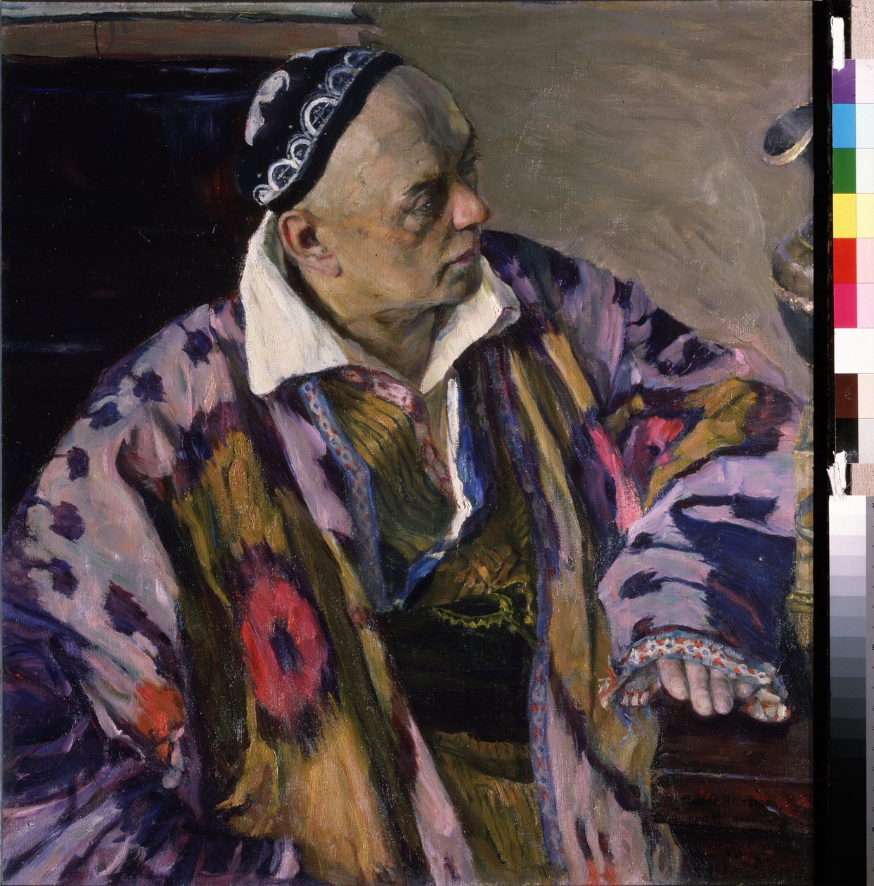 Portrett av arkitekten Alexei (Aleksei) Shchusev (1873-1949) (Portrait Of The Architect Alexey Shchusev). Maleri av Mikhail Vasilyevich Nesterov (1862-1942), olje på lerret av Mikhail Vasilievich Nesterov