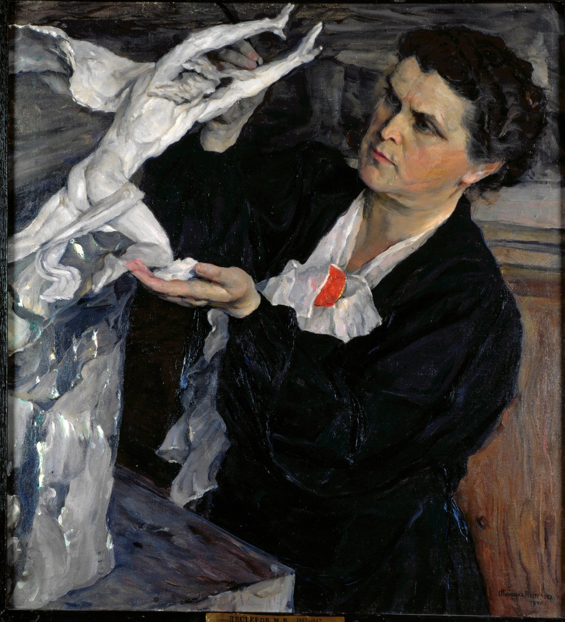 Portrett av billedhugger Vera Mukhina (Moukhina) (1889-1953). Maleri av Mikhail Vasylievich Nesterov (1862-1942), olje på lerret av Mikhail Vasilievich Nesterov