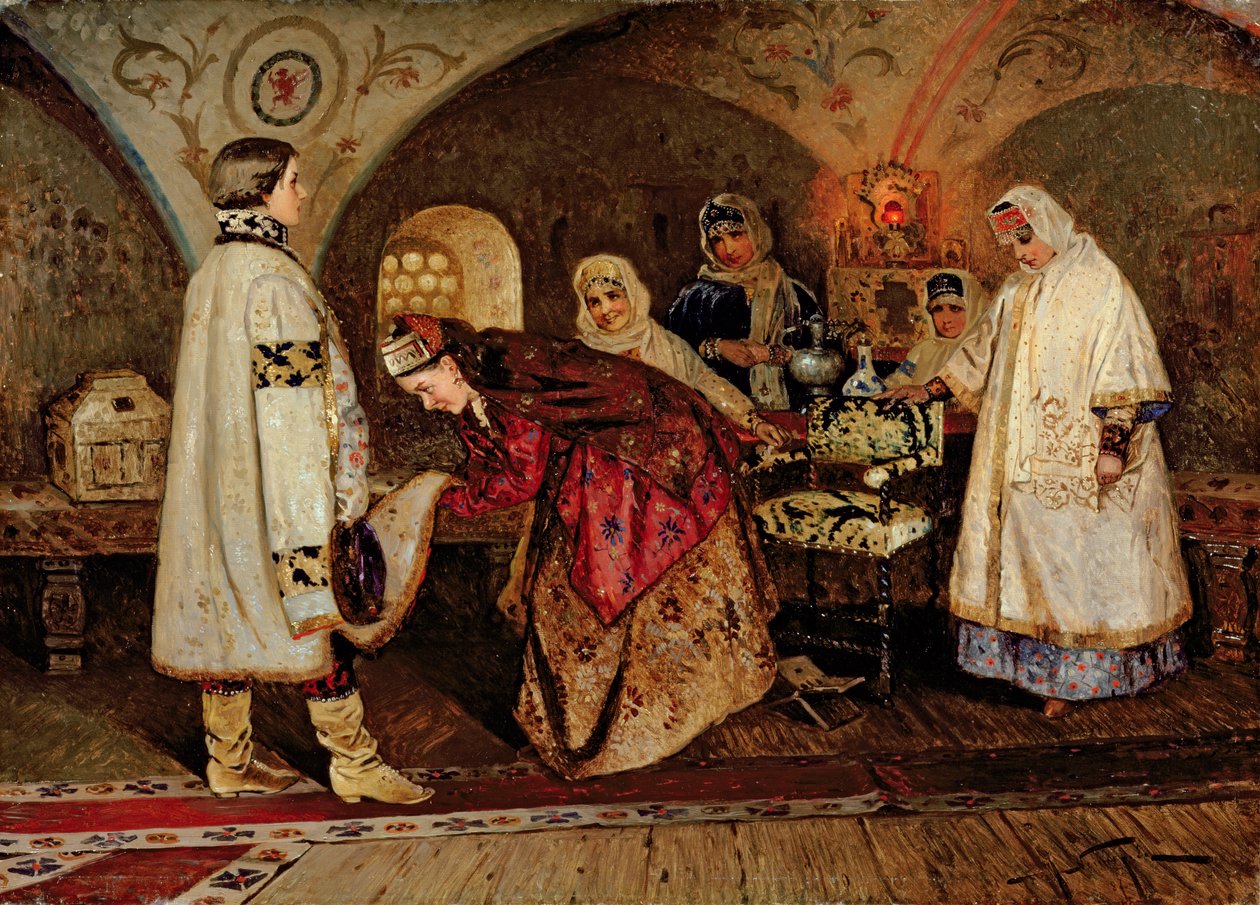 Tsar Alexei Mikhailovich (1629-76) møter sin brud, Maria Miloslavasky, 1887 av Mikhail Vasilievich Nesterov