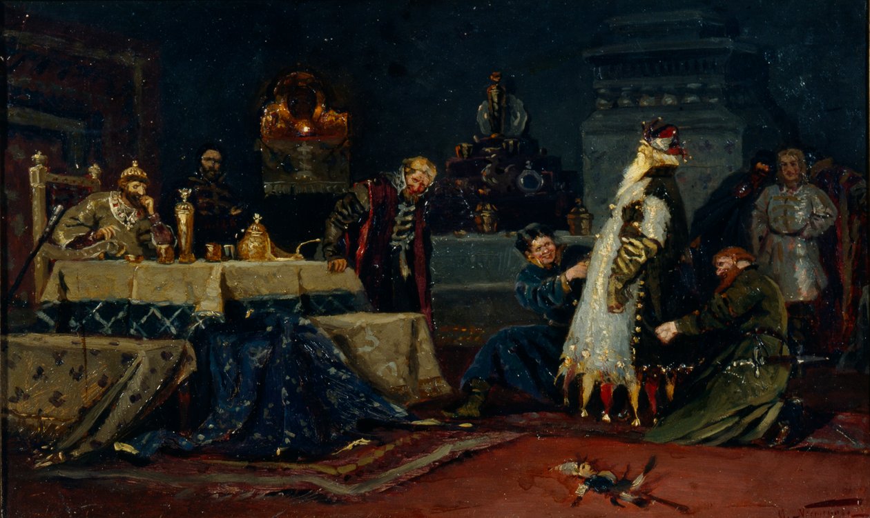 Faller sot. Boyar Druzhina Andreevich Morozov før Ivan the Terrible, 1885 av Mikhail Vasilievich Nesterov