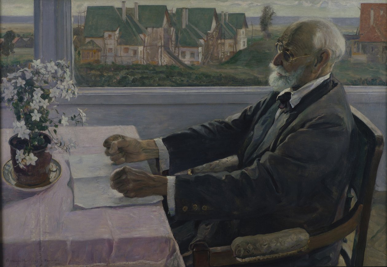 Portrett av fysiologen, psykologen og legen Ivan P. Pavlov 1849-1936, 1935 av Mikhail Vasilievich Nesterov
