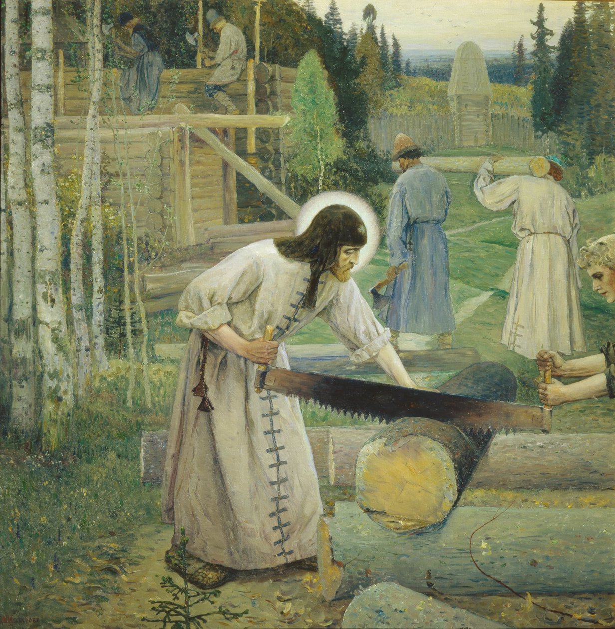 Saint Sergius labors Triptych, Mid del, 1896 av Mikhail Vasilievich Nesterov