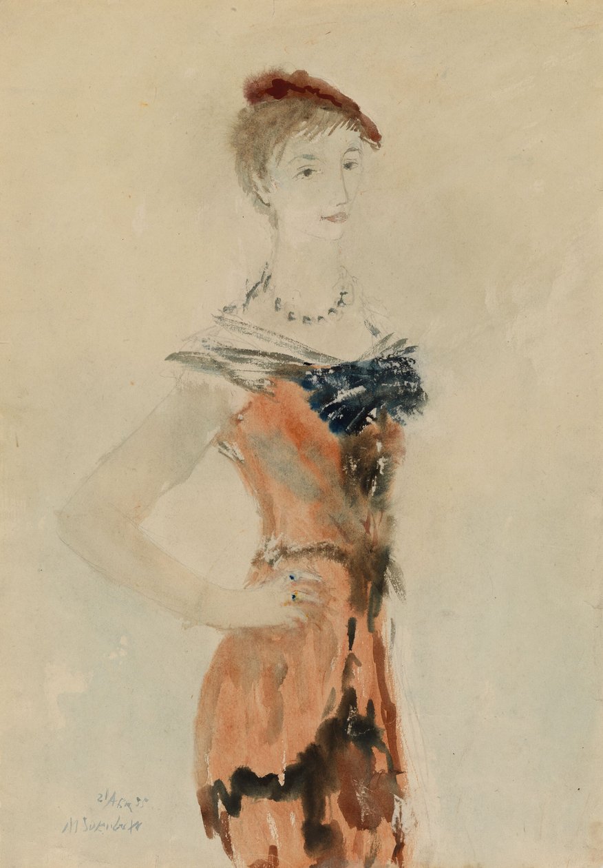 Lady with a Red Beret, 1935 av Mikhail Xenofontovich Sokolov