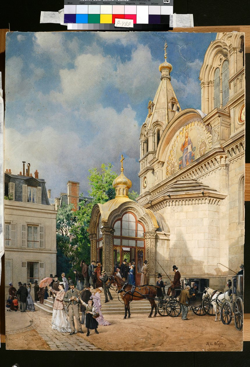 Folk som forlater en ortodoks kirke - Kunstverk av Mikhail Yakovlevich Villie (1838-1910) av Mikhail Yakovlevich Villie