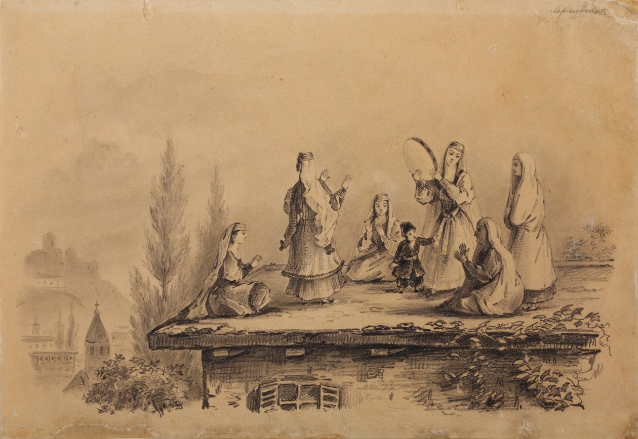 Georgiske kvinner på taket Lezghinka, 1837 av Mikhail Yuryevich Lermontov