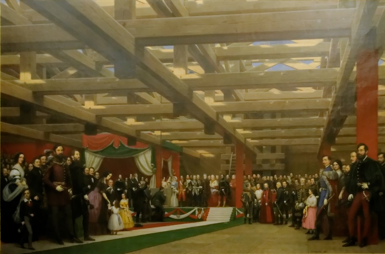 Legge grunnsteinen for Chain Bridge i 1842. av Miklós Barabás
