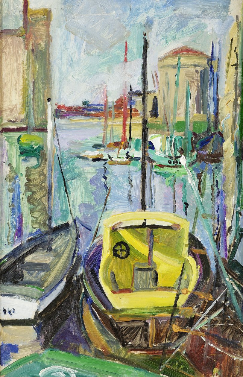 The Old Port, La Rochelle, ca. 1930 (olje på papir lagt på lerret) av Mildred Bendall