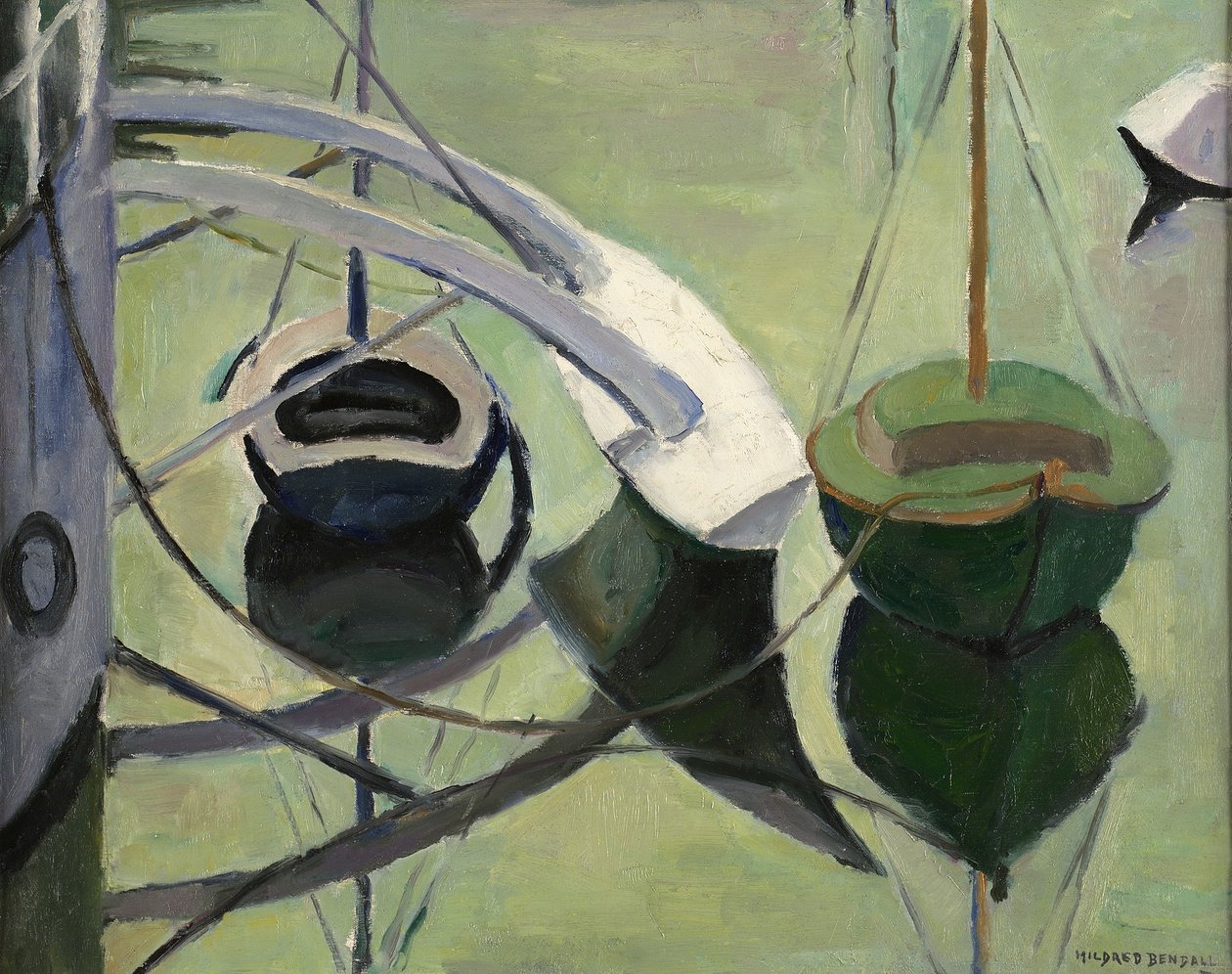 Pendelen og dens refleksjon, ca. 1935 (olje på papir lagt på lerret) av Mildred Bendall