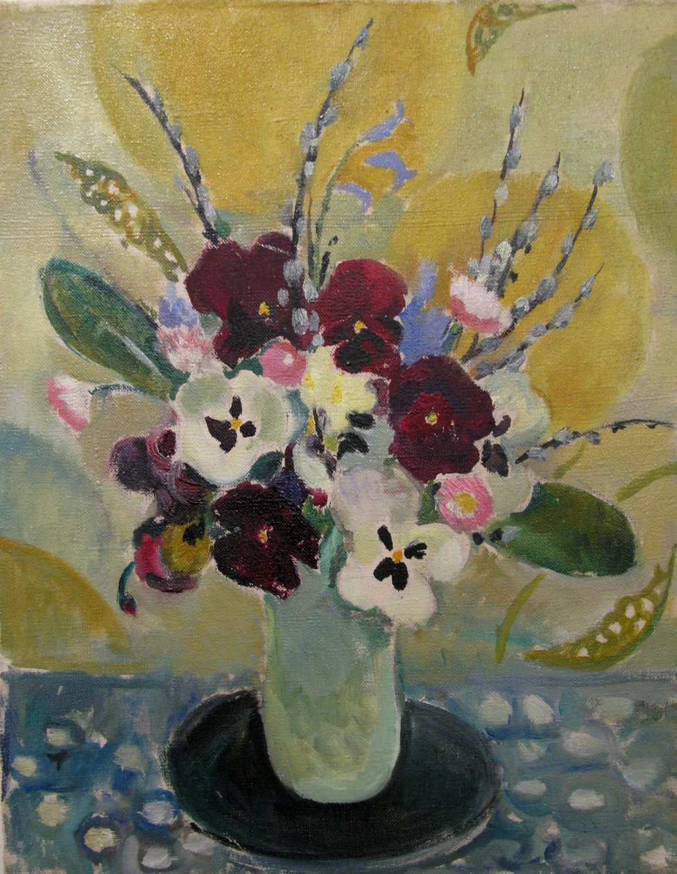 Stilleben med stemorsblomster, ca.1930 av Mildred Bendall