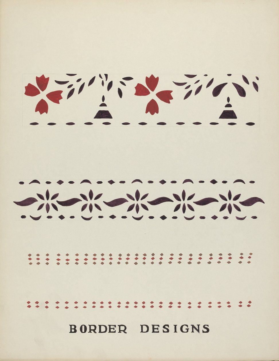 Kantdesign fra den foreslåtte porteføljen "Maine Wall Stencils" av Mildred E. Bent