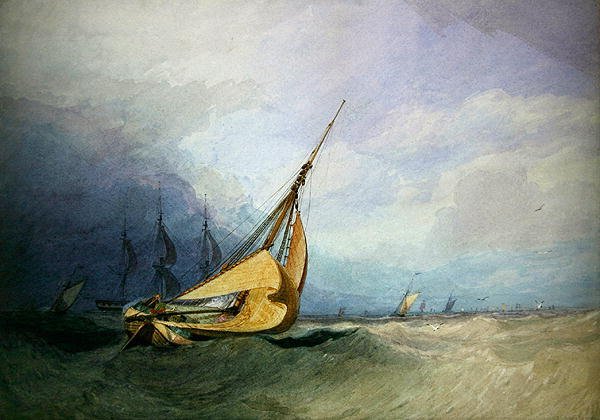 Havlandskap med båter (akvarell på papir) av Miles Edmund Cotman