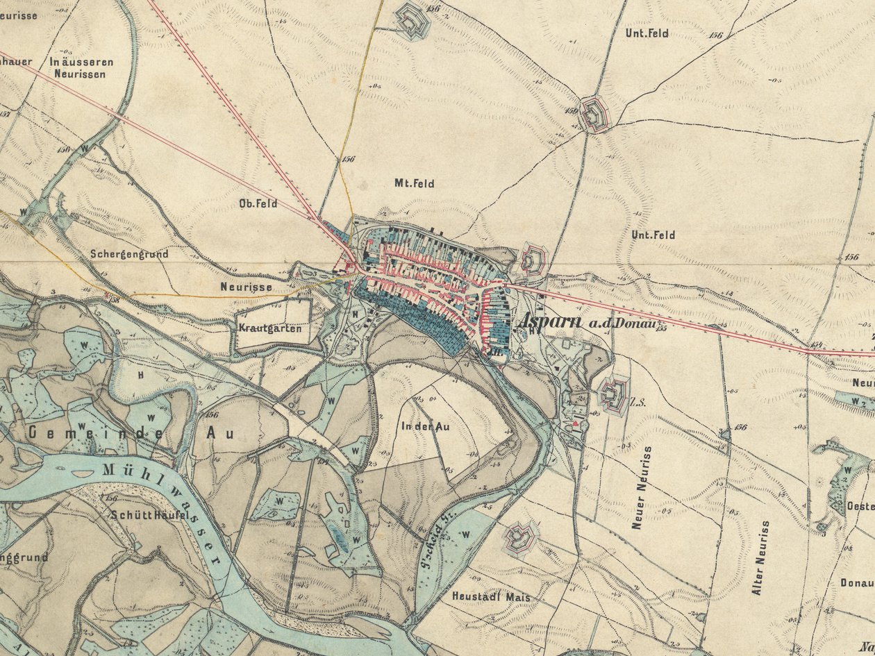 Kart over Aspern nær Wien, 1873 av Militärgeographisches Institut Österreichisch Ungarische Monarchie