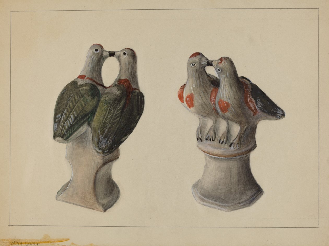 Kritttøy Lovebirds, ca. 1937. av Mina Lowry