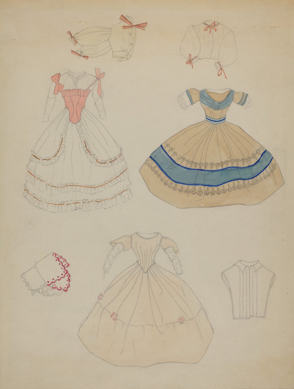 Dukke og garderobeskap, ca. 1936. av Mina Lowry