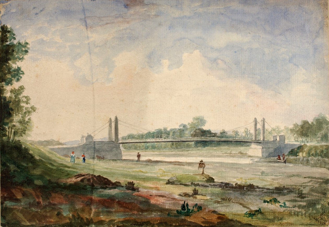 Hengebro over Arno, nær Cascine, Firenze, 1800-tallet. av Miner Kilbourne Kellogg