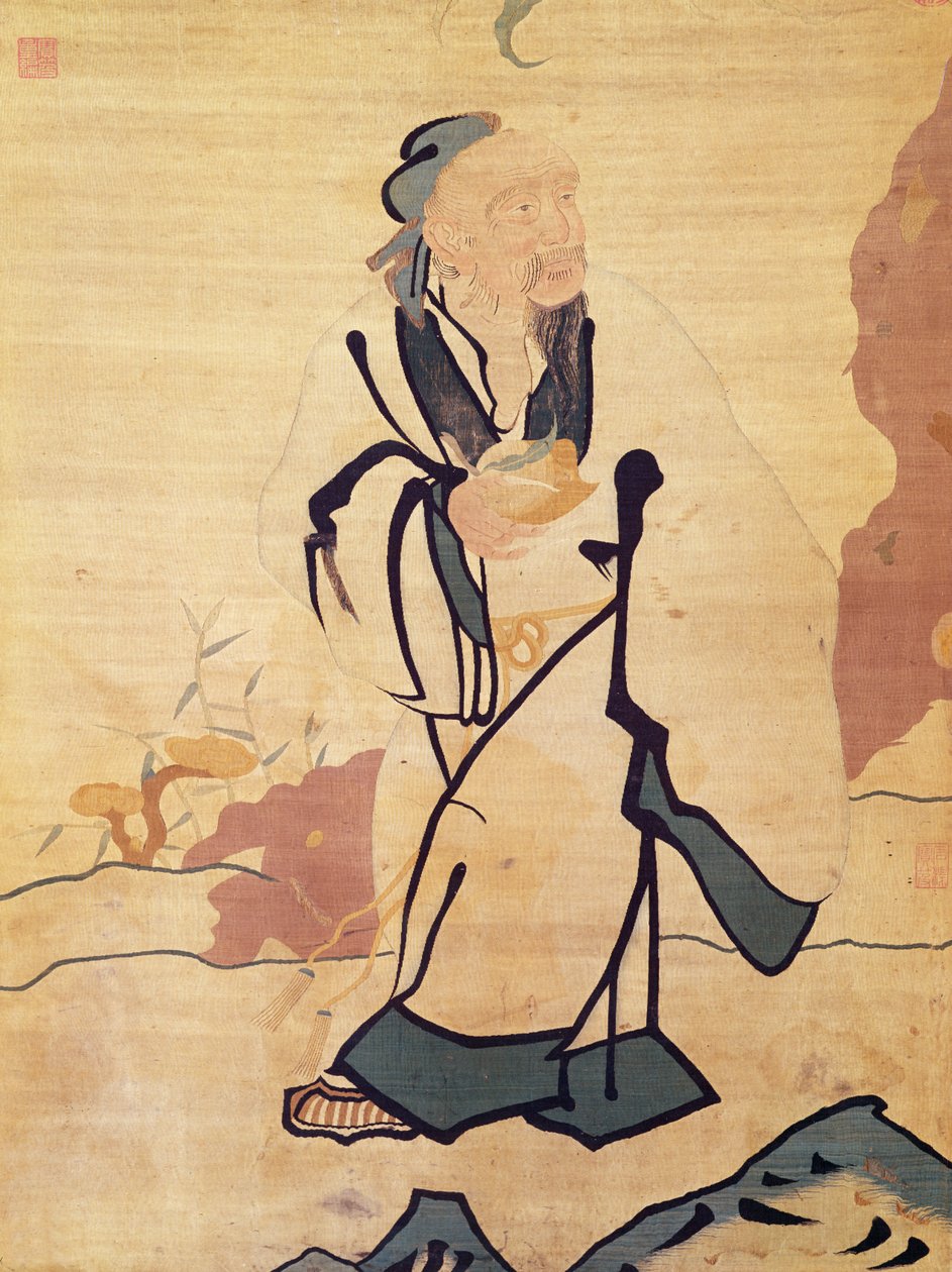 Detalj av en udødelig som holder en fersken (silke) av Ming Dynasty Chinese School