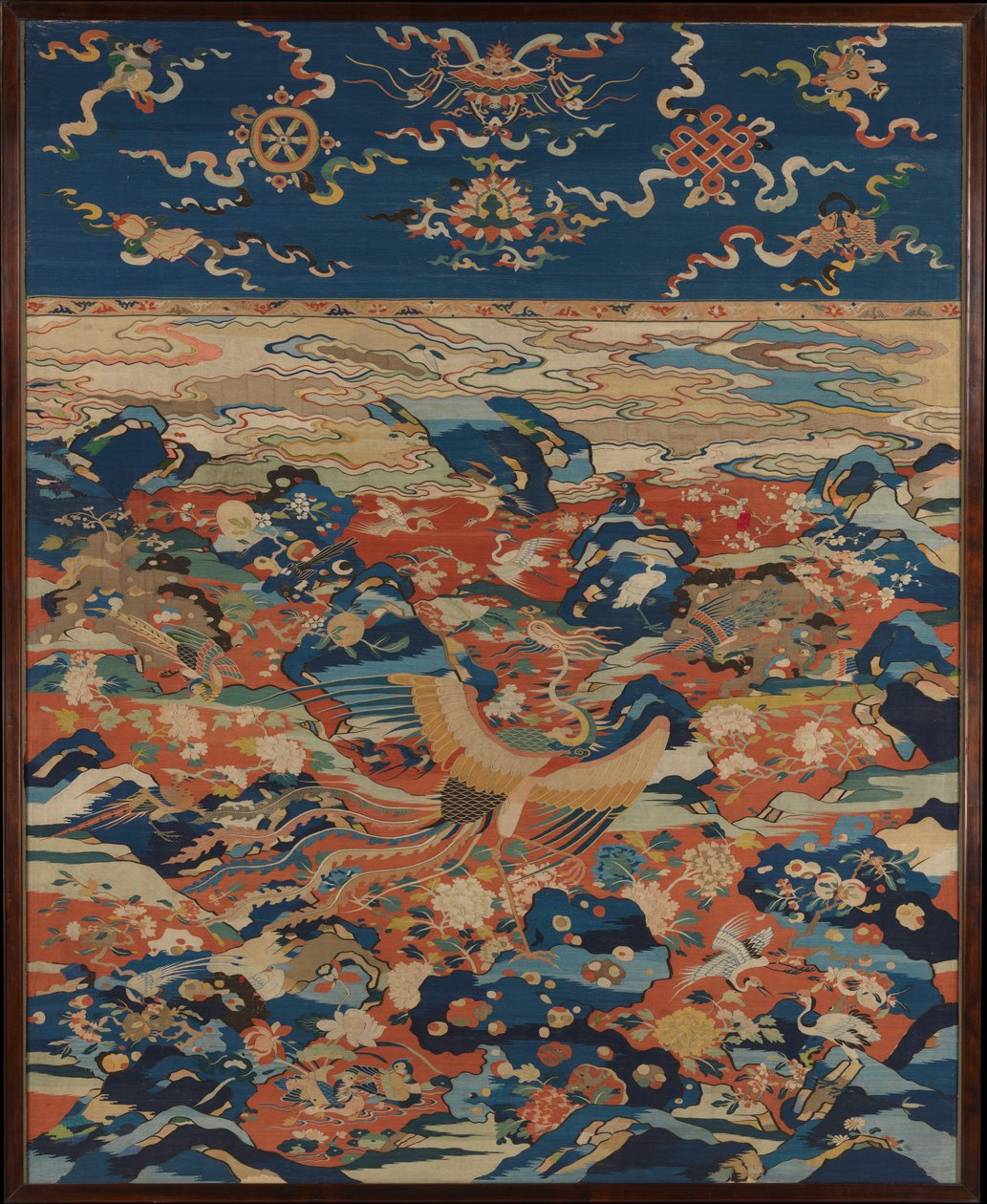 Panel med en Phoenix og fugler i en steinhage, ca. 1600 av Ming Dynasty Chinese School