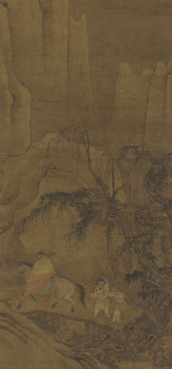 En reisende på hesteryggen med ledsagere av Ming Dynasty Chinese School