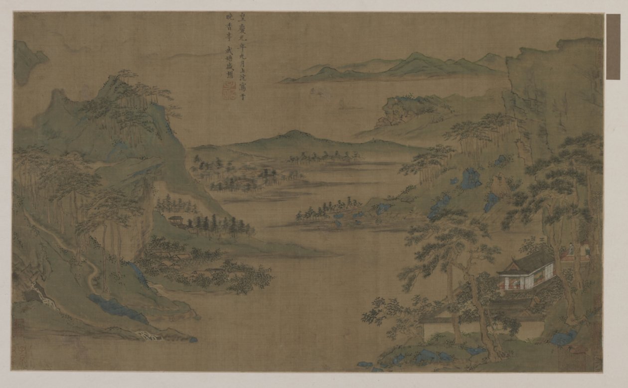 En vid utsikt over fjell og vann av Ming Dynasty Chinese School