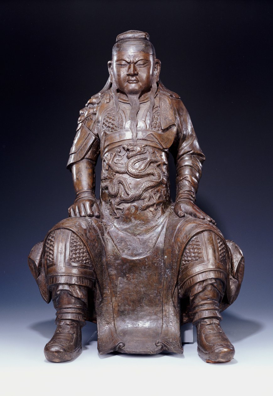 En fin stor tidlig Ming-bronsefigur av Guandi av Ming Dynasty Chinese School