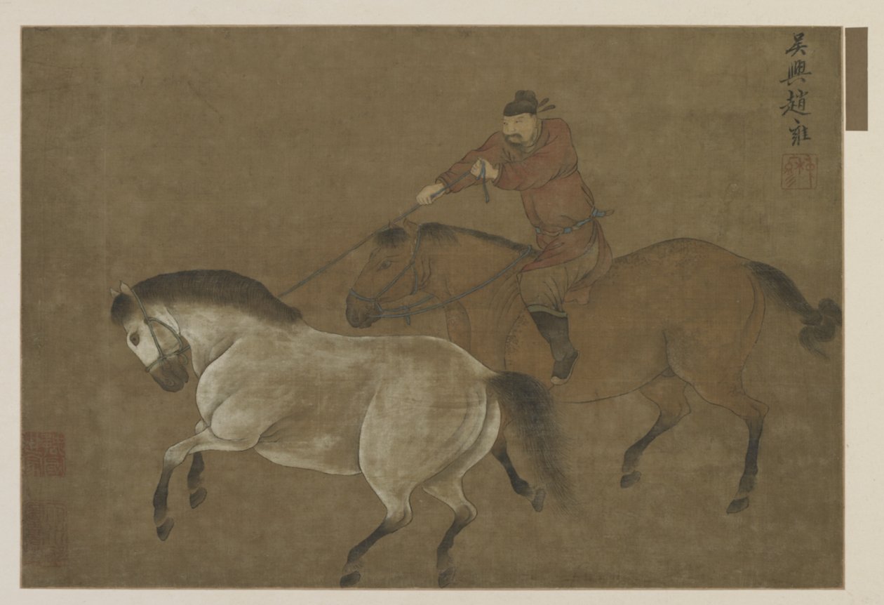 En rytter som lasser en hest av Ming Dynasty Chinese School