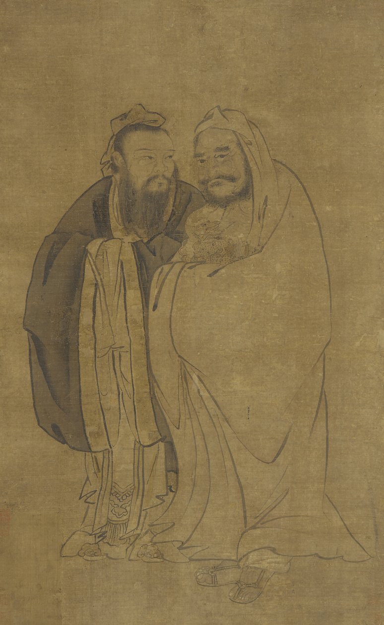 Confucius og Buddha vugger en Qilin av Ming Dynasty Chinese School
