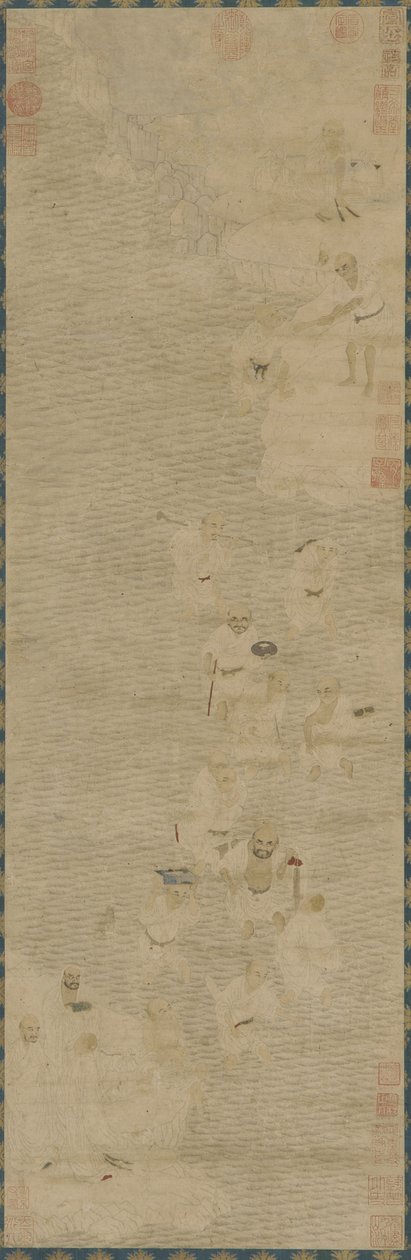 Luohan krysser en elv, 1500-1600-tallet (blekk og farge på papir) av Ming Dynasty Chinese School