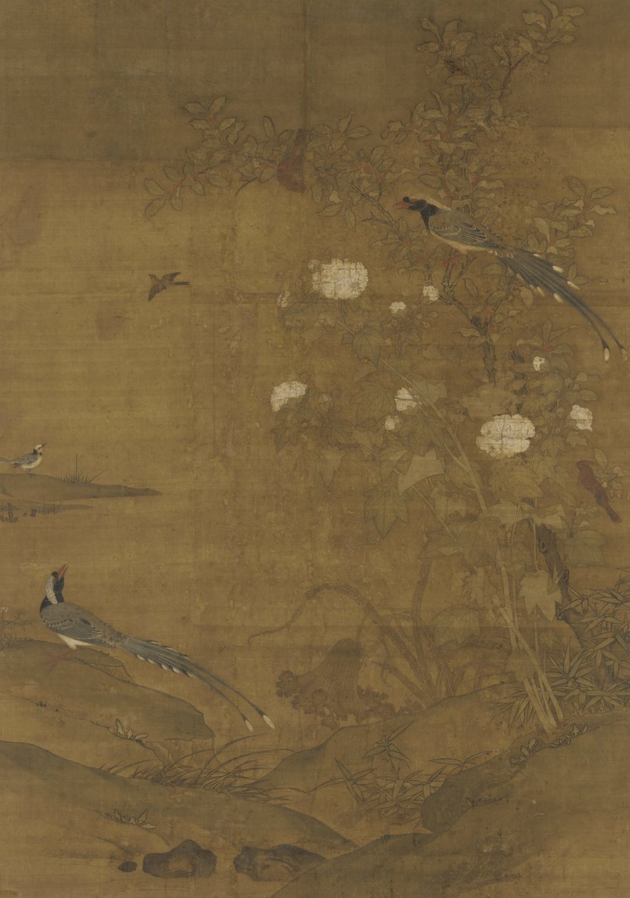 Magpies, Waxwing, Hibiscus and Cinnamon, ca.1400 av Ming Dynasty Chinese School