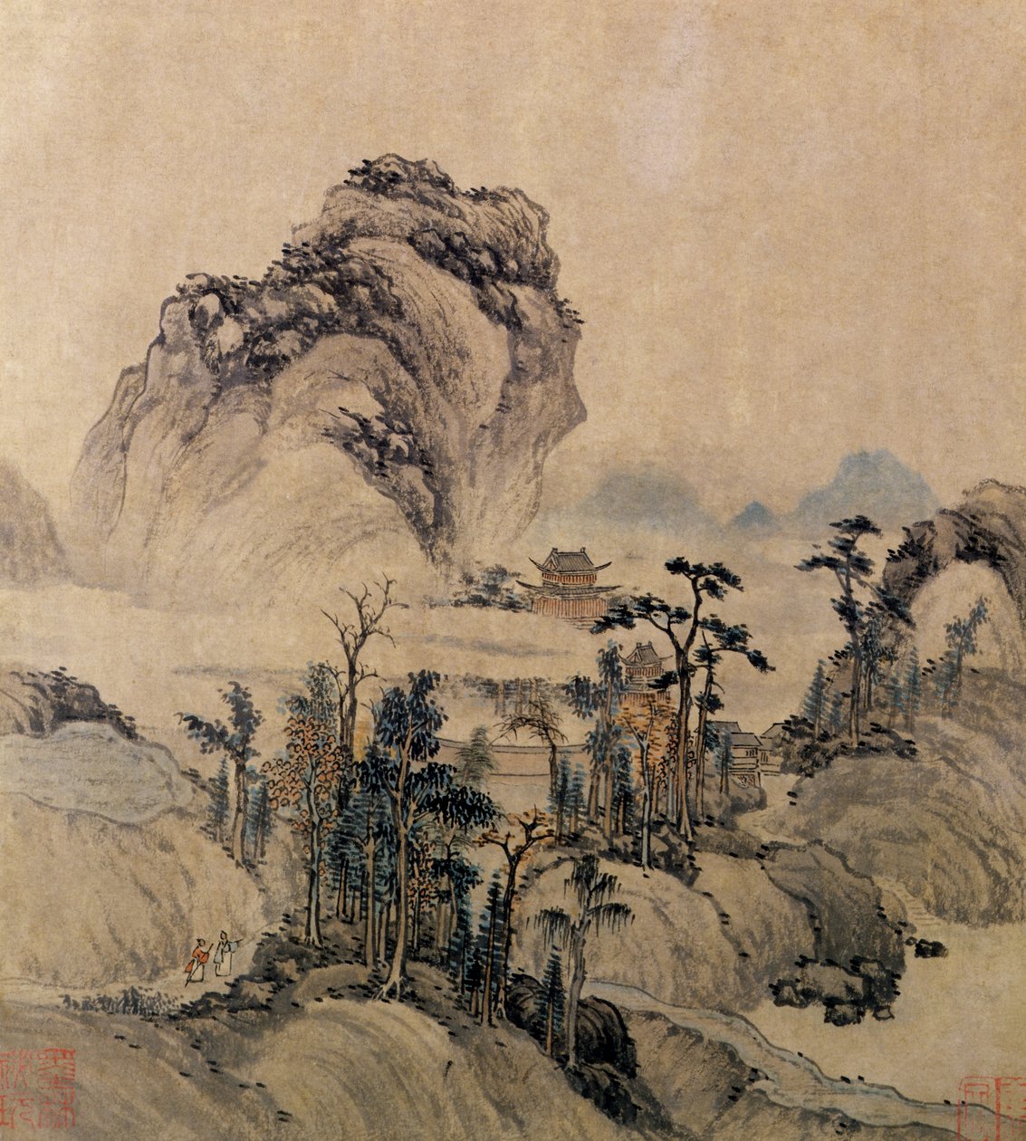 Fjellutsikt (blekk, vask og farge på papir) av Ming Dynasty Chinese School