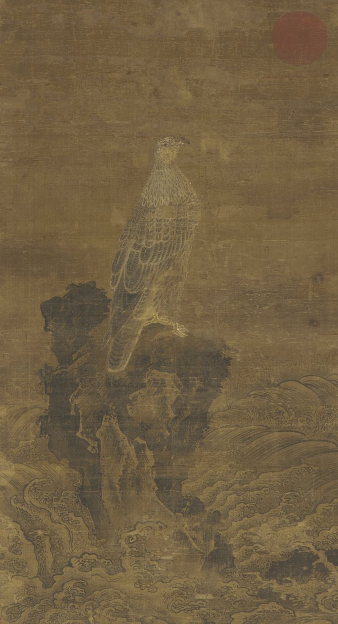 Peregrine on a Rock amid Waves, ca.1500 av Ming Dynasty Chinese School
