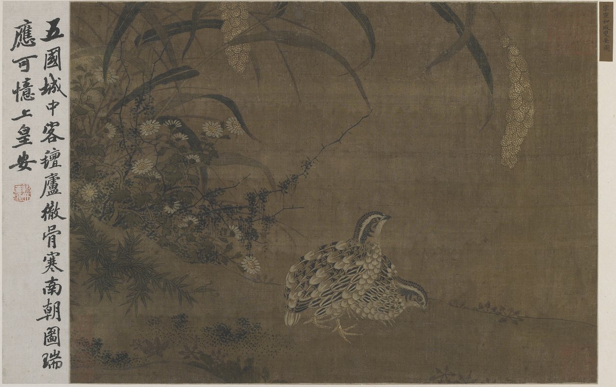 Vaktel og hirse av Ming Dynasty Chinese School