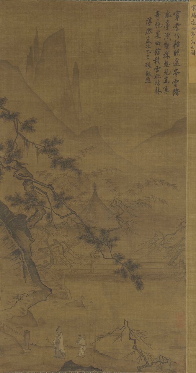 Forsker nærmer seg bortgjemt paviljong, 1400-1500-tallet av Ming Dynasty Chinese School