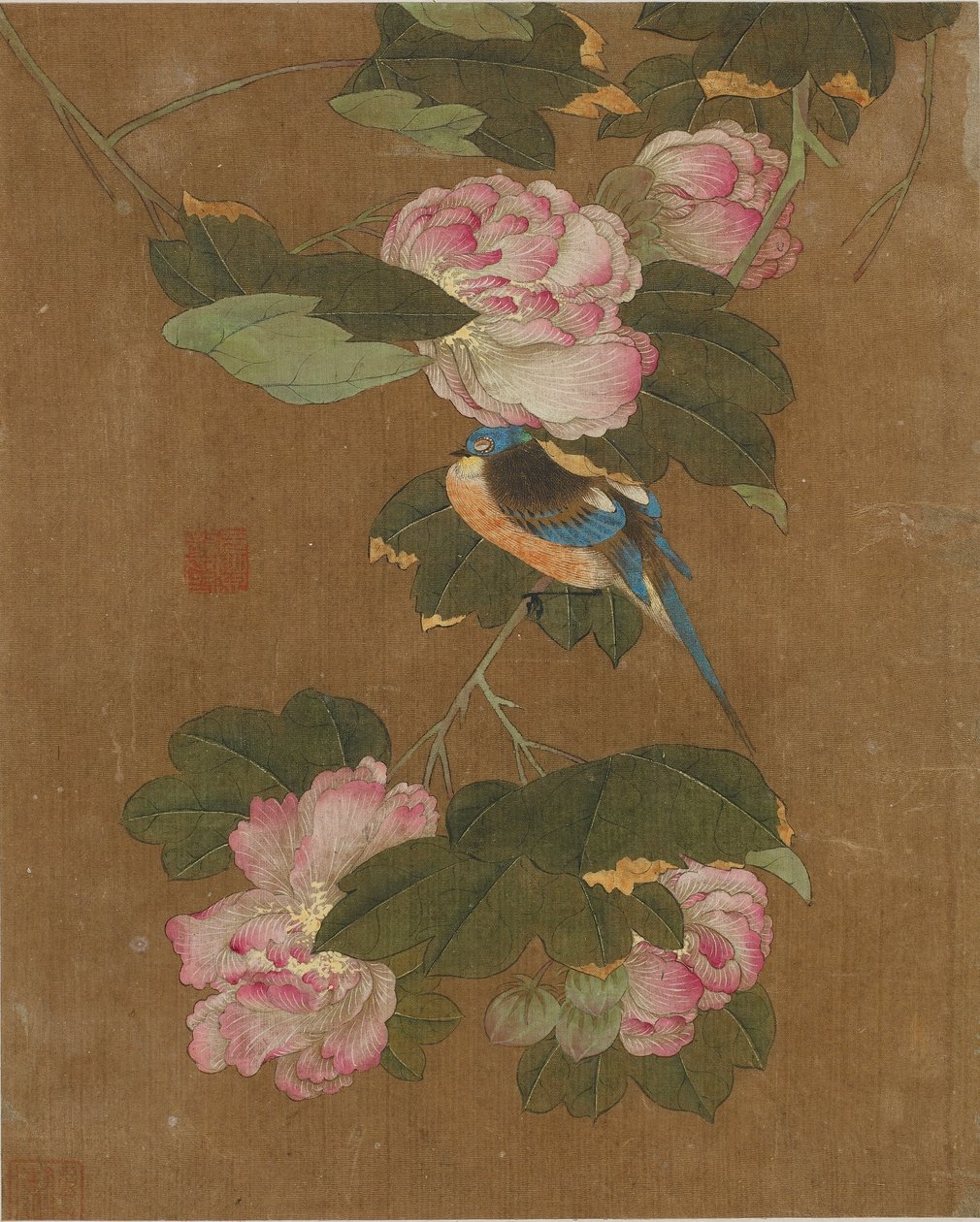 Ti bilder av fugler og blomster (farge på silke) av Ming Dynasty Chinese School
