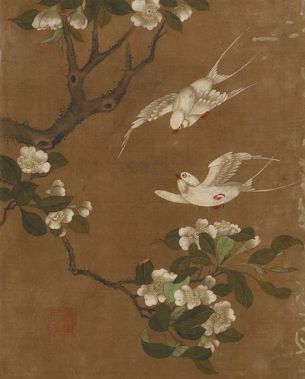 Ti bilder av fugler og blomster (farge på silke) av Ming Dynasty Chinese School