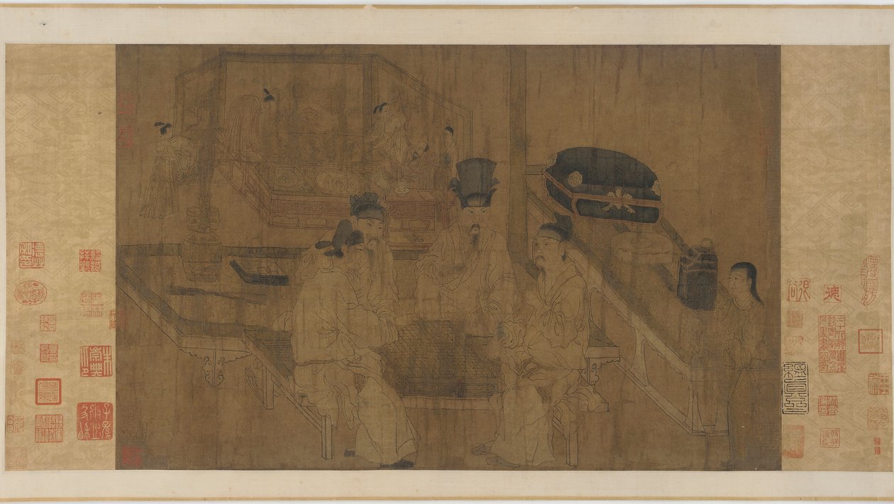The Double Screen: Emperor Li Jing Watching his Brothers Play Weiqi (blekk og farge på silke) av Ming Dynasty Chinese School