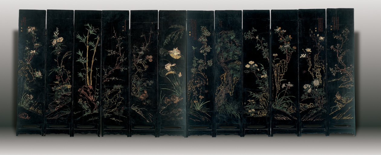 Tolv-panels coromandel skjerm, Weiping av Ming Dynasty Chinese School