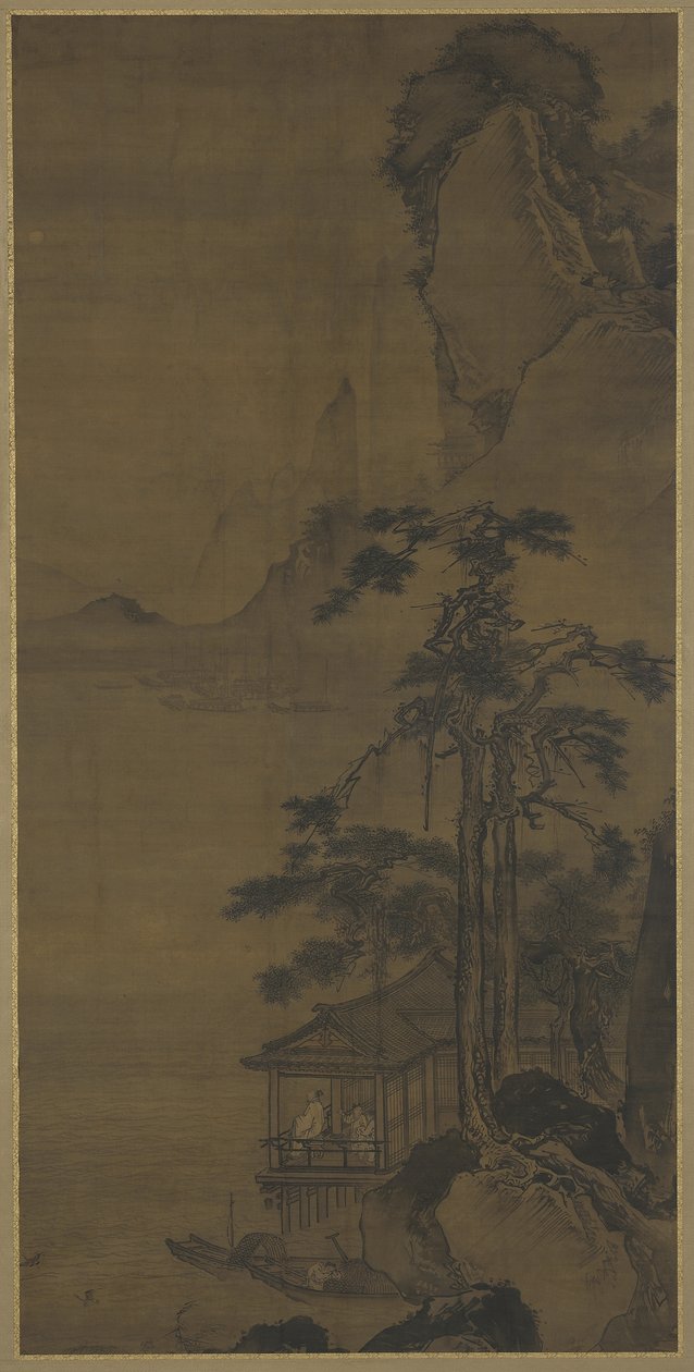 Se på fullmånen fra en vannpaviljong, sent på 1400- og begynnelsen av 1500-tallet av Ming Dynasty Chinese School