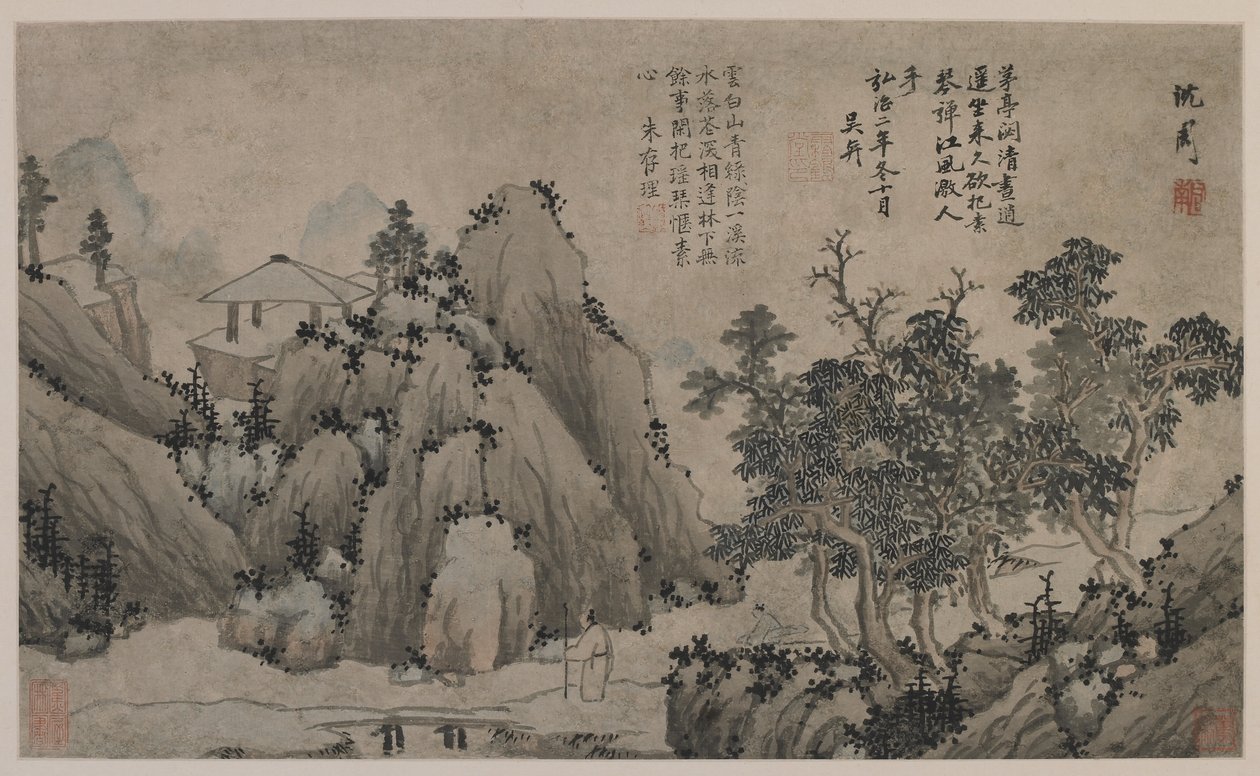 Gå langs en fjellbekk (blekk og farge på papir) av Ming Dynasty Chinese School