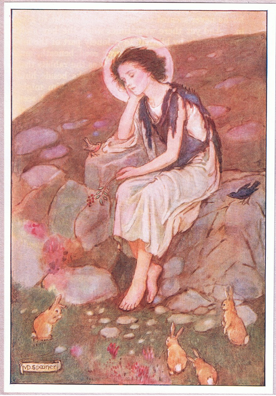 Det var den lille grå veien under som øynene hans var festet på (farge litho) av Minnie Didbin Spooner