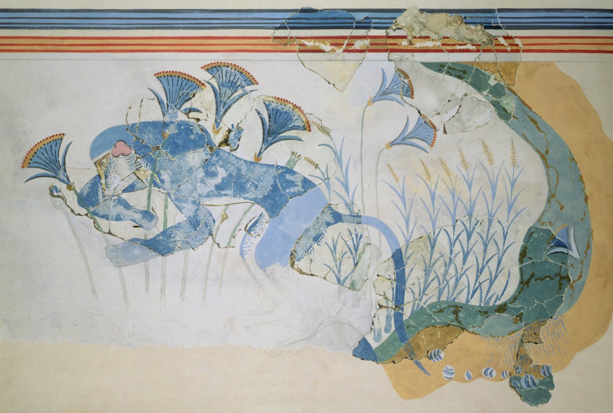 Blue Monkey Fresco, Palace of Knossos, Kreta, ca. 1500 f.Kr. (freskomaleri) av Minoan