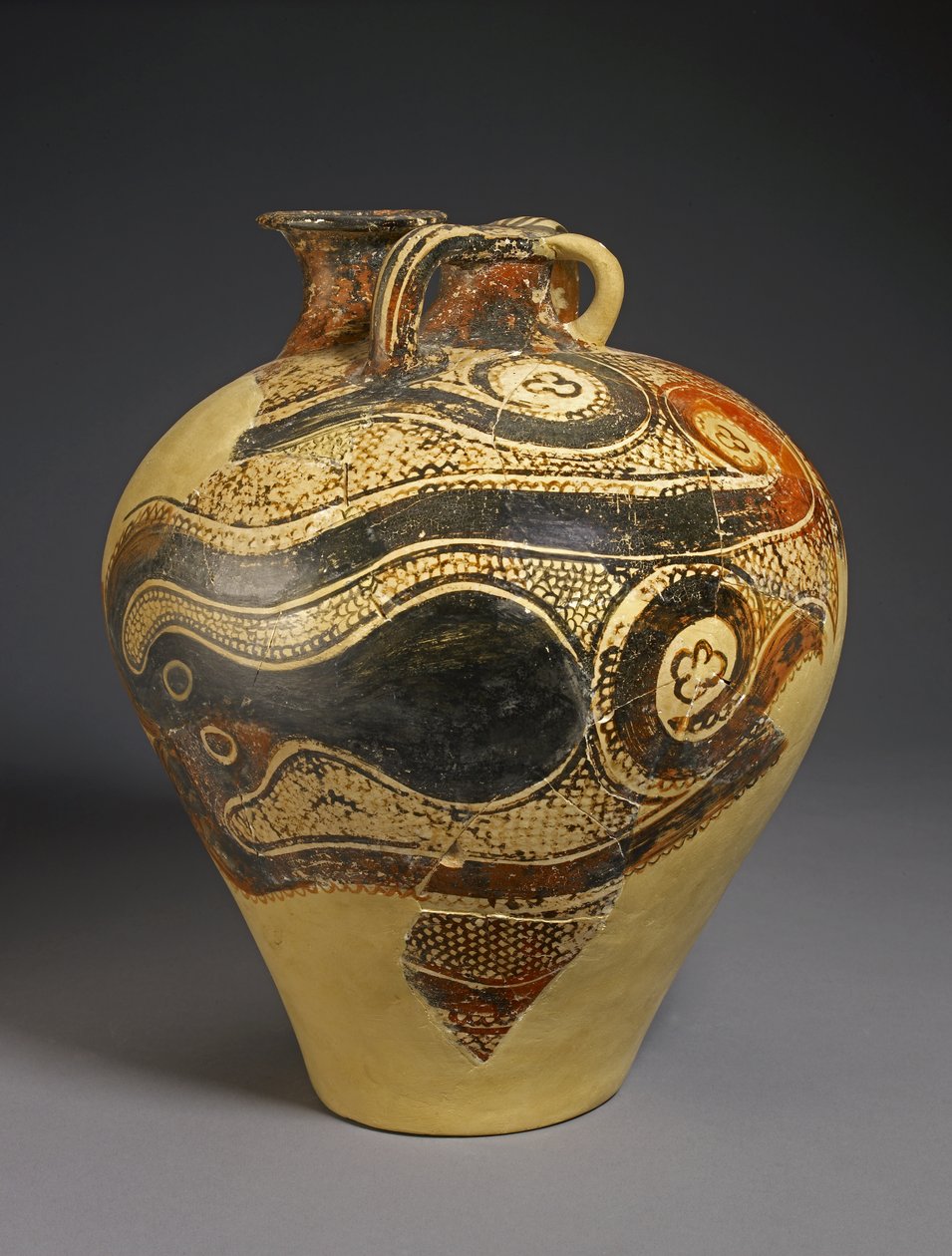 Keramikkkrukke med blekksprutdesign, Knossos, Kreta, sen minoisk periode II, ca. 1450-1400 f.Kr. (malt keramikk) av Minoan