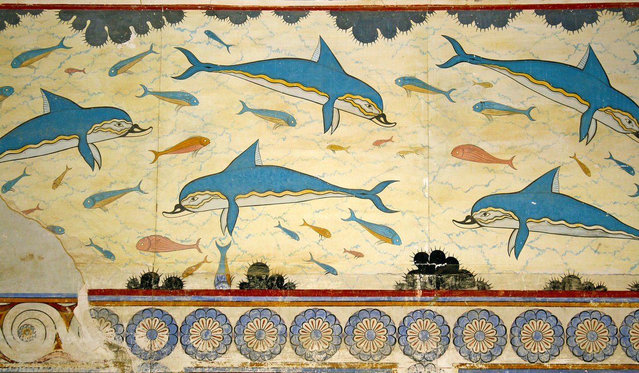 Delfinfresken på dronningens bad, Knossos, Kreta 1550-1450 f.Kr. av Minoan