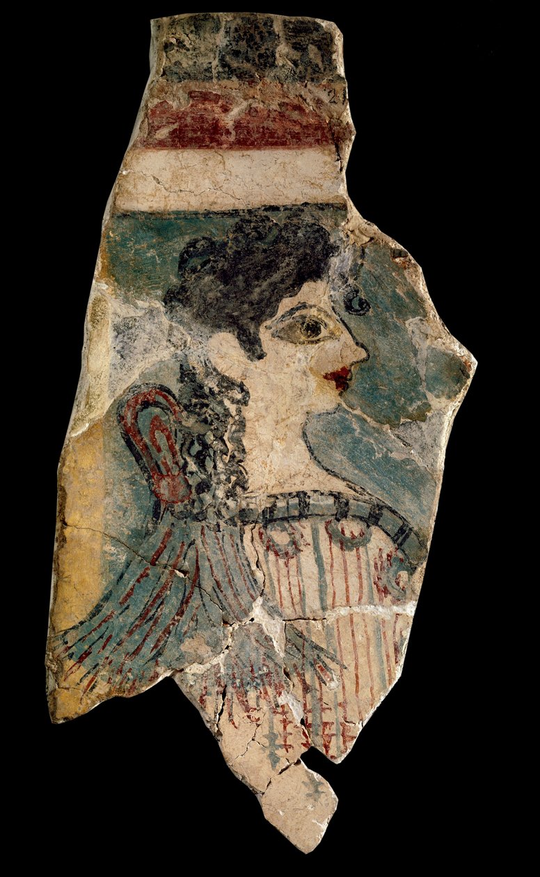 La Parisienne: fragment av freskomaleri som representerer en profil av profil. Fra Cnossos (knossos). Minoisk kunst, rundt 1500-1450 f.Kr. Heraklion arkeologiske museum. Kreta, Hellas. - La Parisienne (aka den minoiske damen): fragment av en freske som rep av Minoan